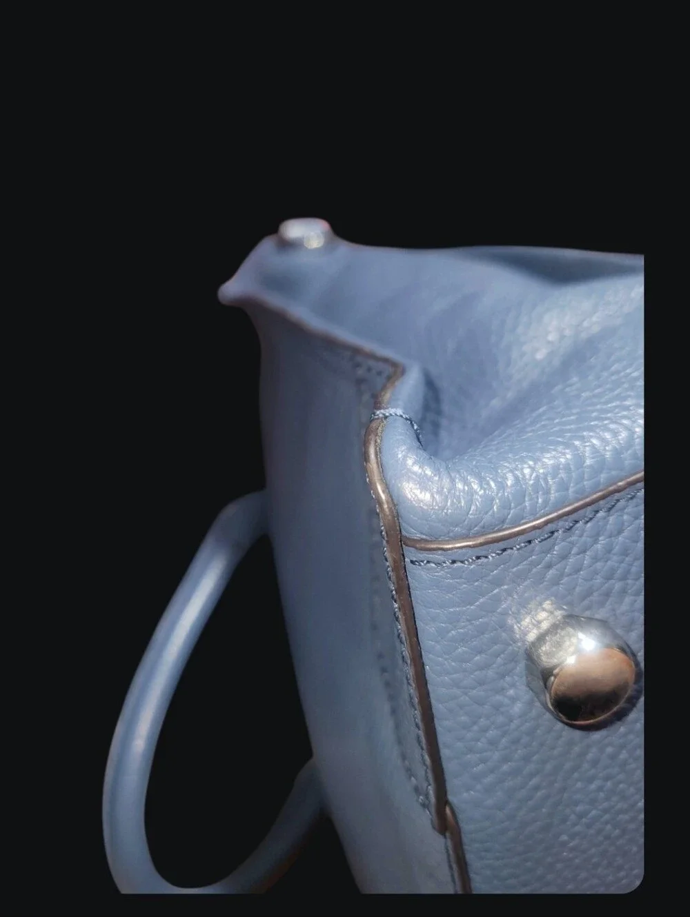 Rebecca Minkoff Blue Pebbled Zip Satchel Top Handle Silver HW No Long Strap